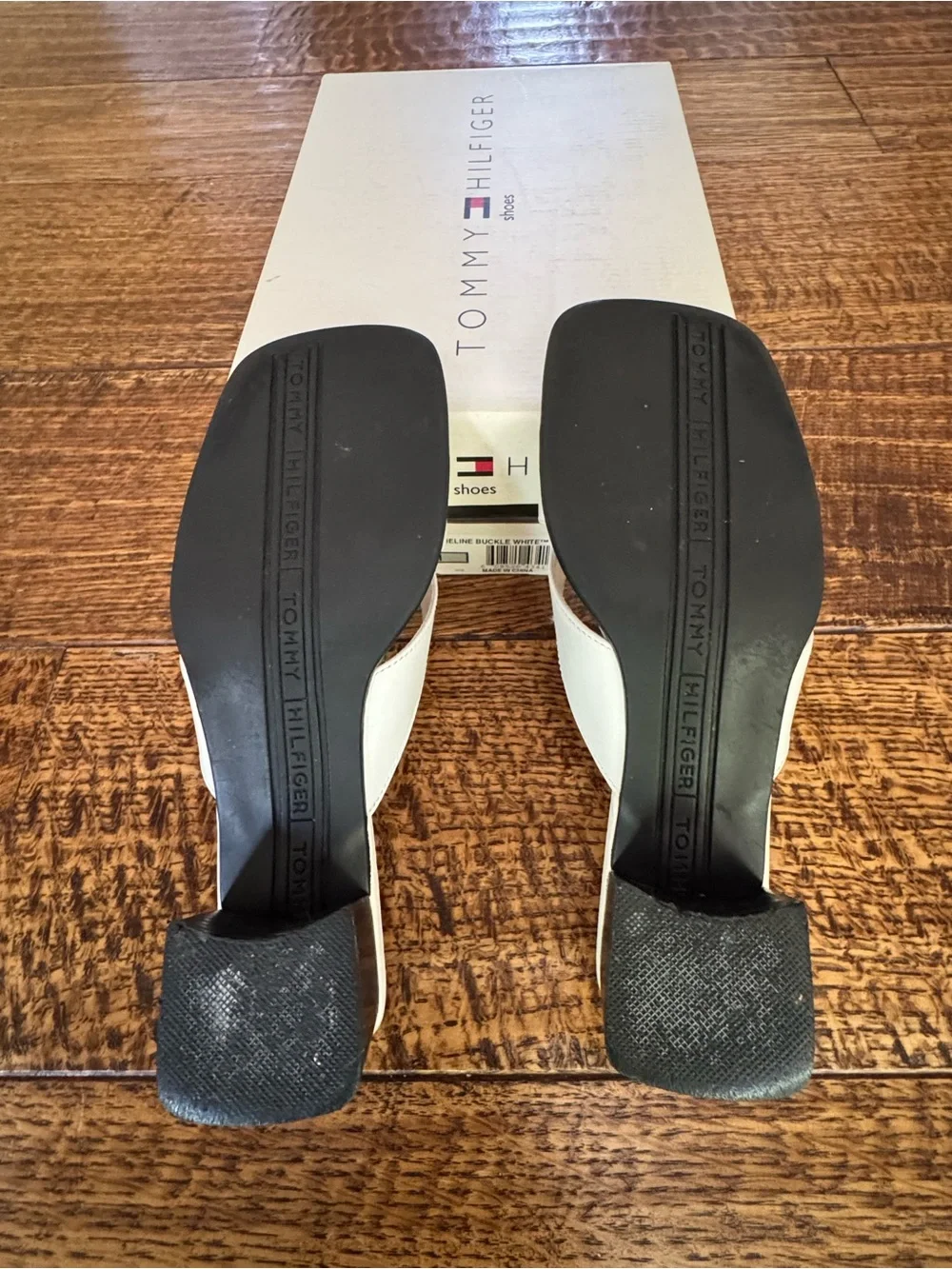 Tommy Hilfiger White Leather Buckle Thong Sandals